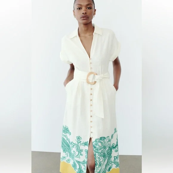 Zara GRECIAN PRINT SHIRT DRESS Size XS NWT - Picture 2 of 12